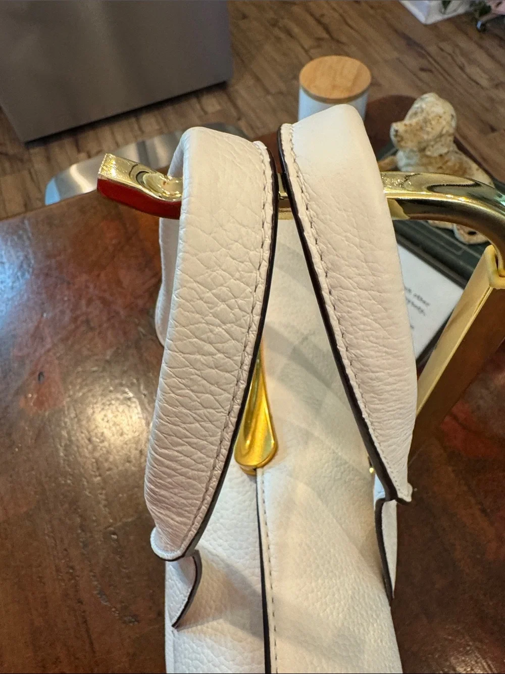 Donna Karan Amagansett White Pebbled Leather Satchel with Gold Hardware